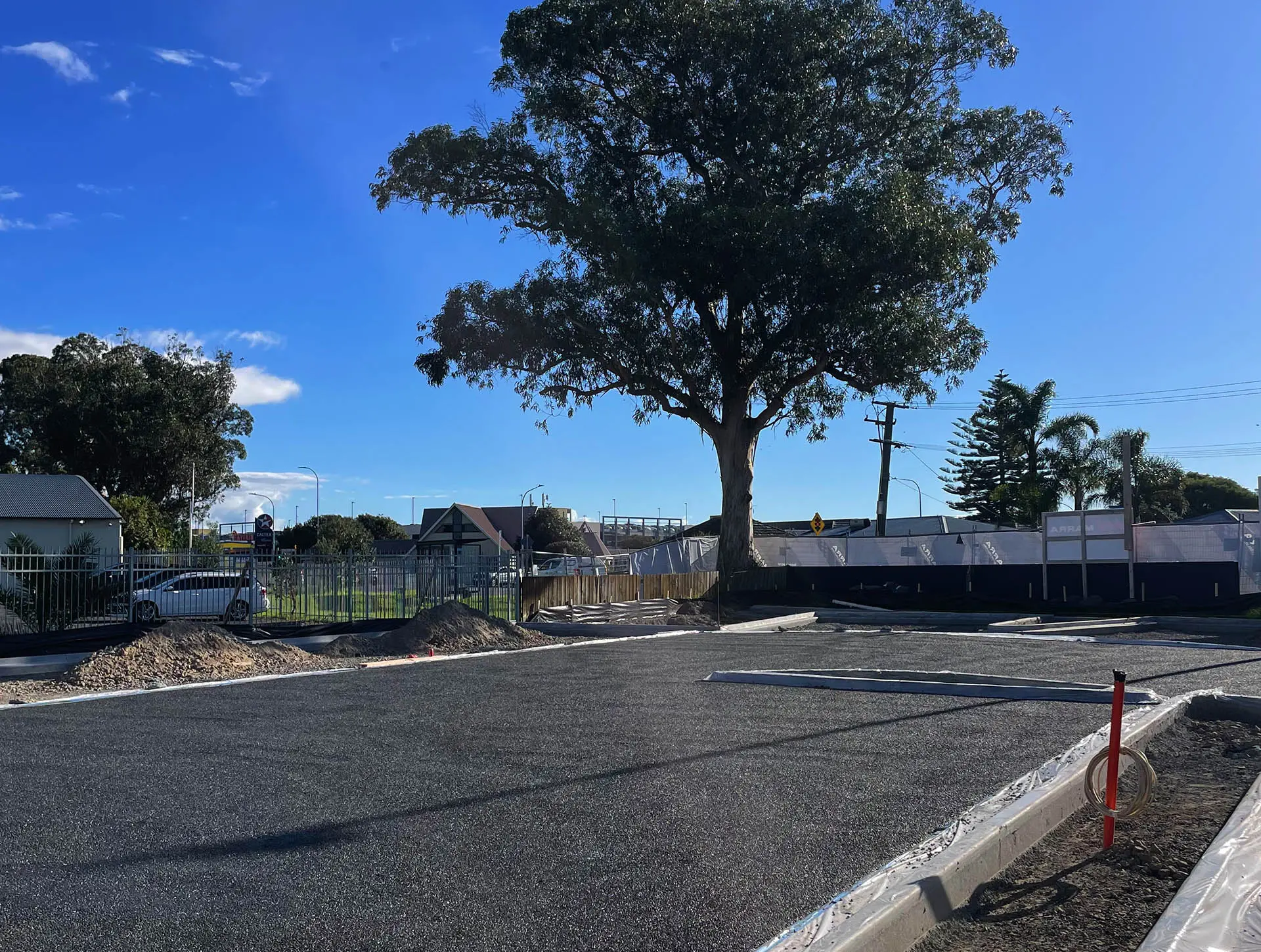 Permeable carparks concrete section in an industrial parking area.
